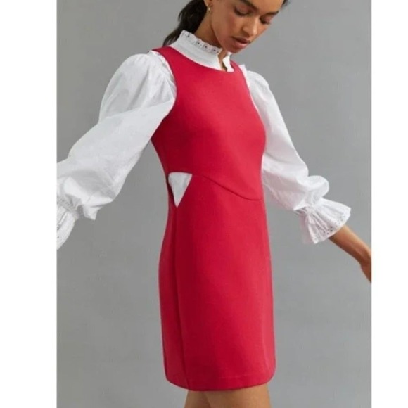 Anthropologie Dresses & Skirts - Anthropologie Red Sleeveless Side Cut Out Mini Shift Dress Round Neck Zip Back